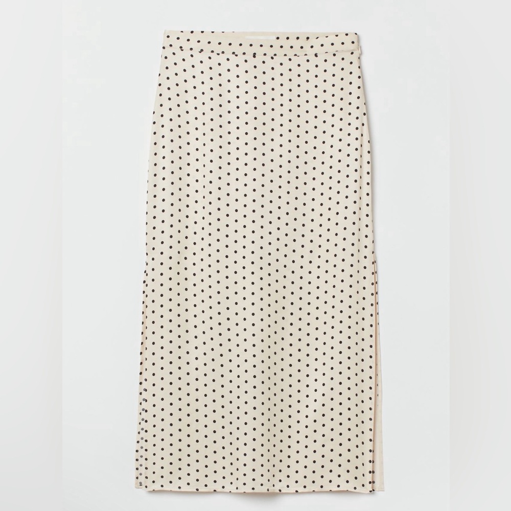 H&M Cream Polka Dot Midi Skirt with Black Dots